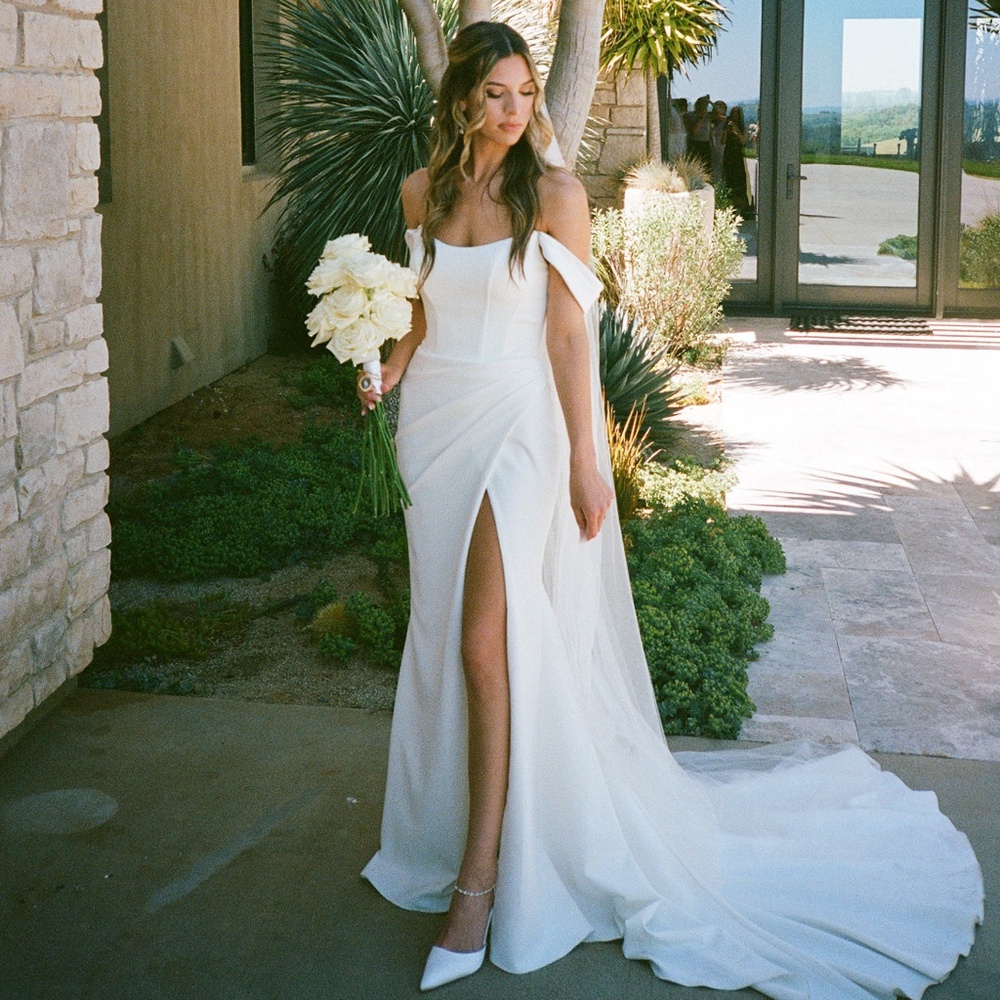 Wedding Dress with leg slit/off shoulder